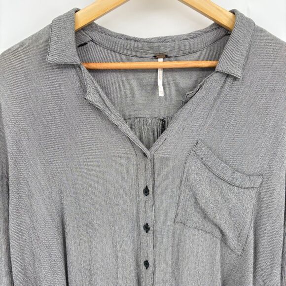 Free People Magic Breeze Button Up Oversized Top, Sz XS, Black/Gray, Bell Sleeve - Picture 4 of 10